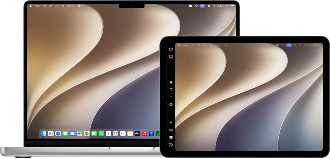 A Mac screen next to an iPad screen. Both screens show the Mac desktop.