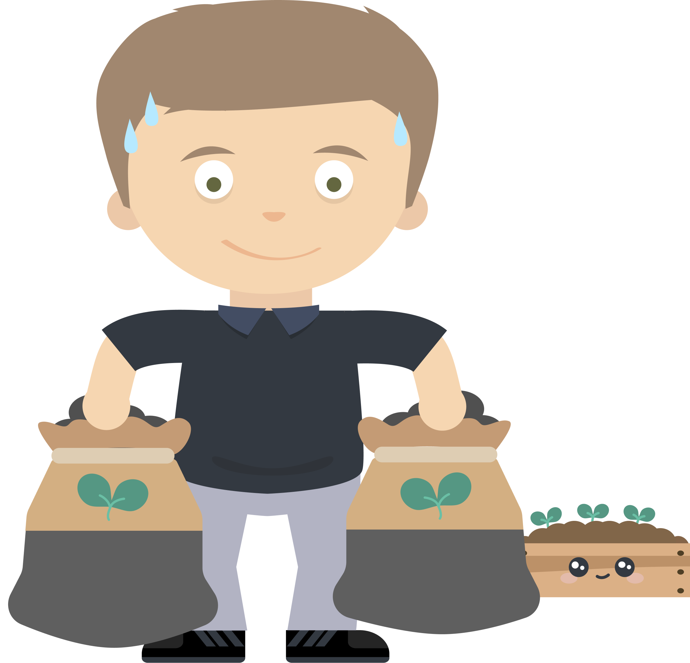 A cartoon version of Matthijs working in his garden