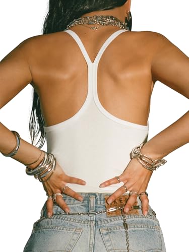 Albe Rita Women Workout Tops Racerback Tank Tops Basic Cute Summer 2025 Camisole Crew Neck Going Out Slim Fit Shirts Clothes Fashion,M,White