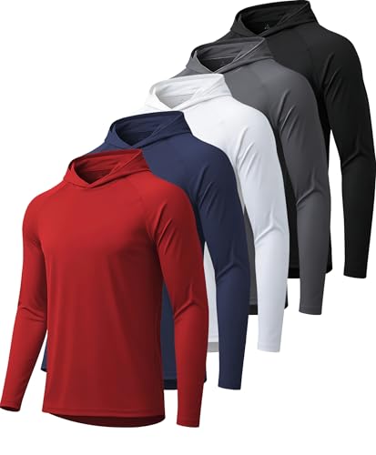 Sun Shirts for Men Long Sleeve Fishing Shirts Sun Hoodies Rash Guard Summer Hooded UPF 50+ SPF Protection Running Swim Sunshirt 5 Pack