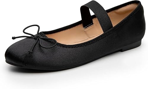 Rekayla Black Flats for Women - Ballet, Mary Jane, Comfortable Dress Shoes - Round Toe Work Shoes, Foldable - Size 8