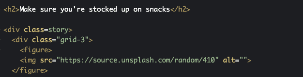 HTML snippet with an h2 preceding a DIV with the .story class HTML snippet with an h2 preceding a DIV with the .story class