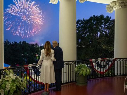 President Donald Trump and First Lady Melanie Trump view a 4th of July fireworks display o