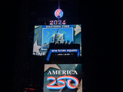 A view right before midnight of the Constellation Ball which is on top of One Times Square