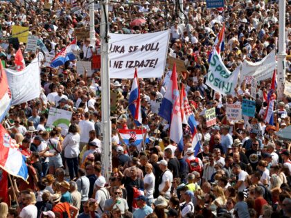 ZAGREB, CROATIA - SEPTEMBER 5: People from across Croatia gather in central Zagreb under t