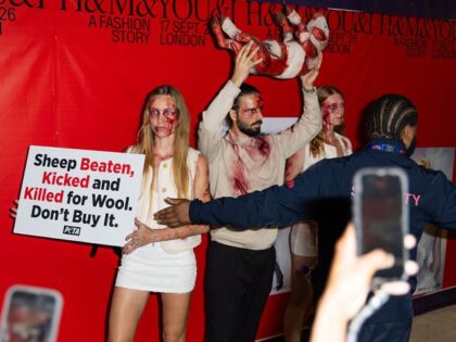 PETA models dressed in faux-wool clothing during a PETA protest outside the H&M London Fas