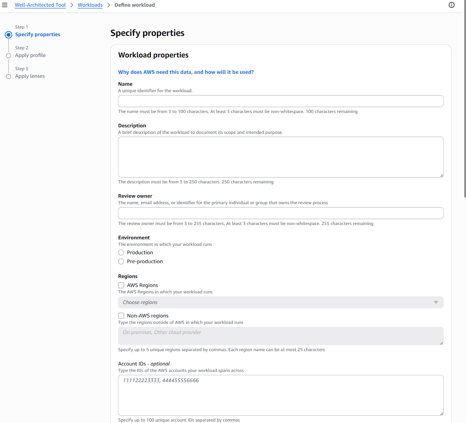 Specify properties