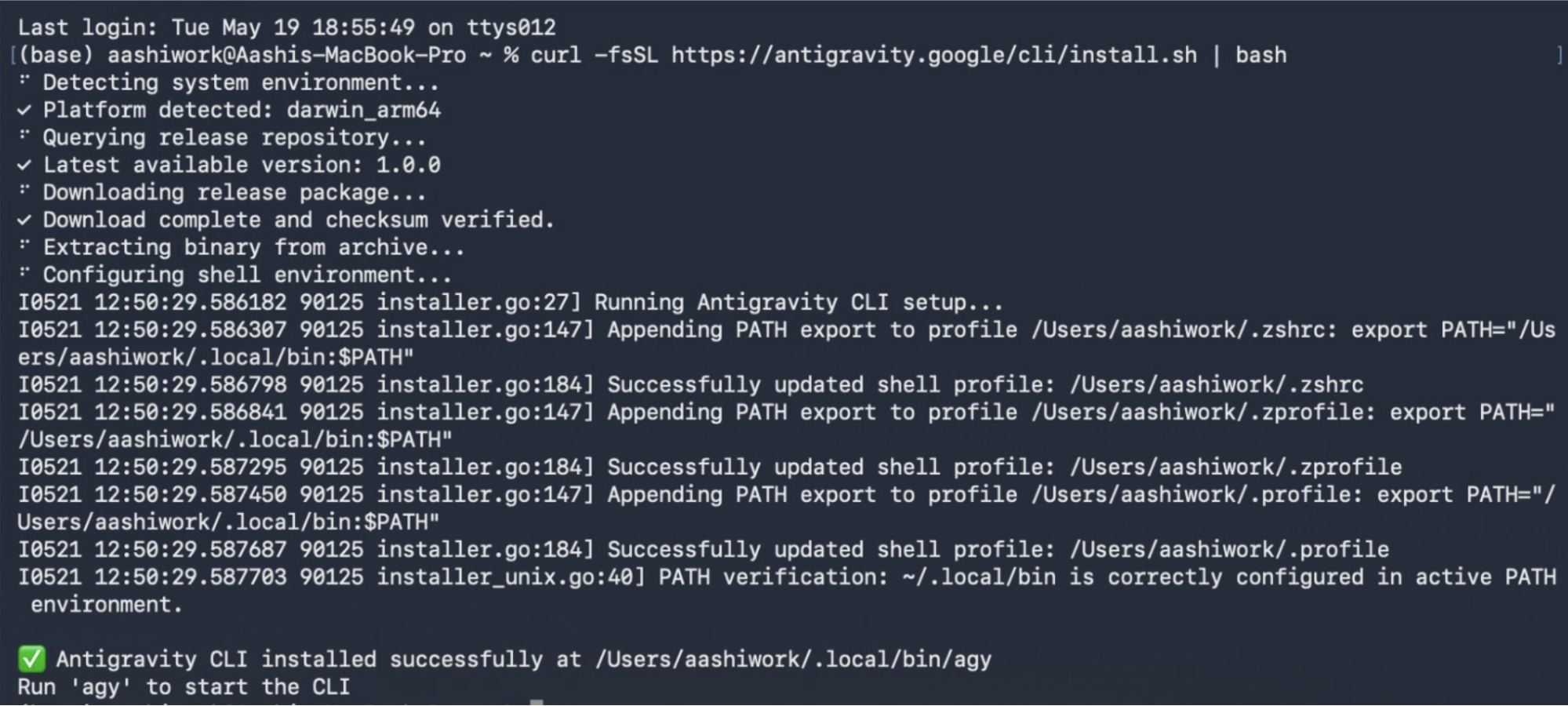 Install Antigravity CLI
