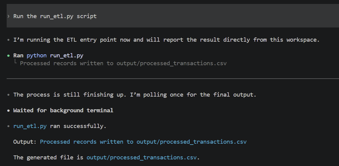 ETL Pipeline Output