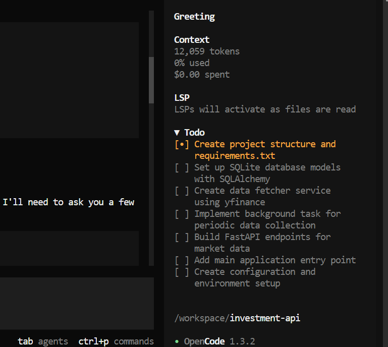 Todo list for the task in opencode
