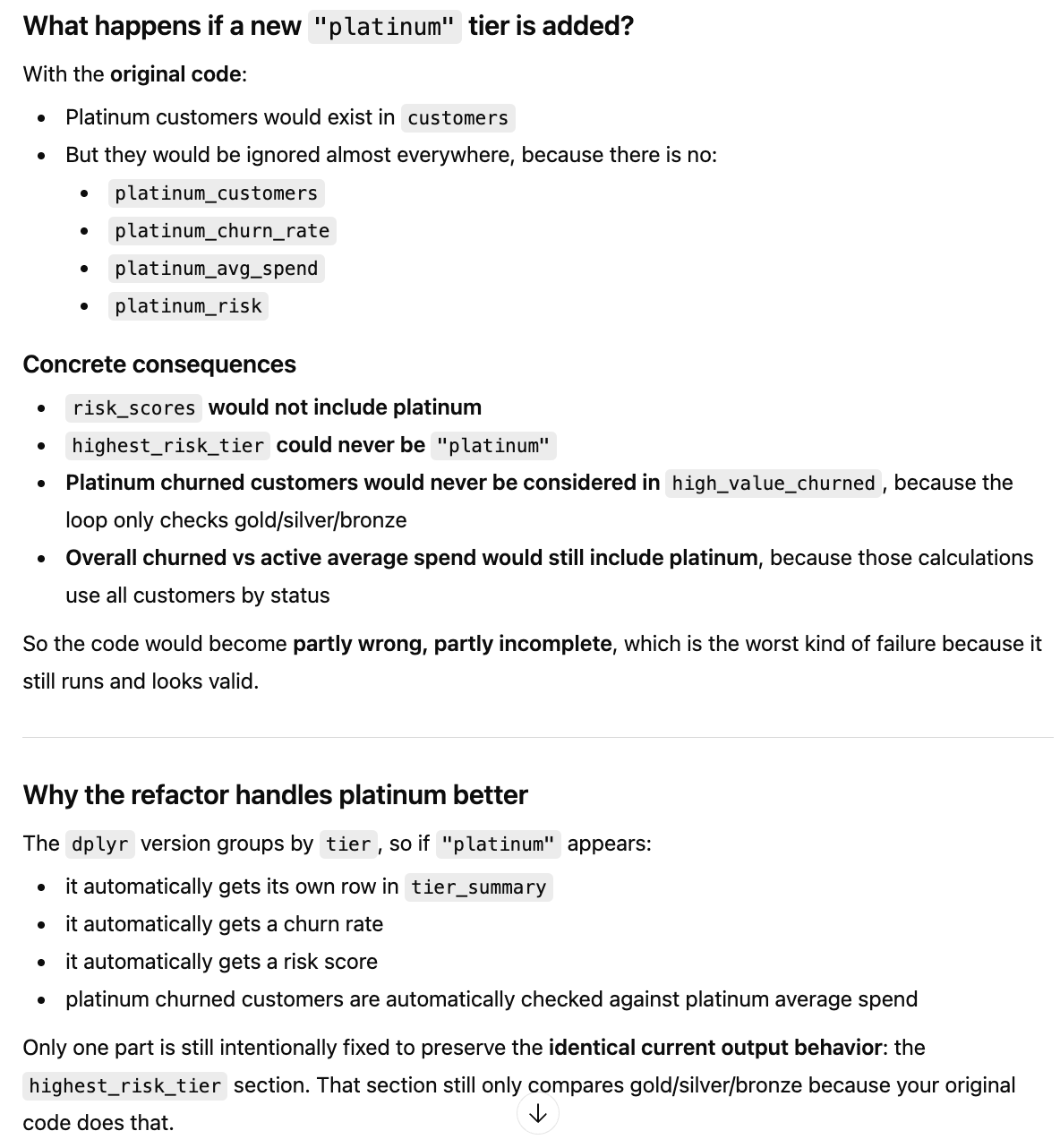 GPT-5.4 correctly answers our question about introducing a new user tier to our R code