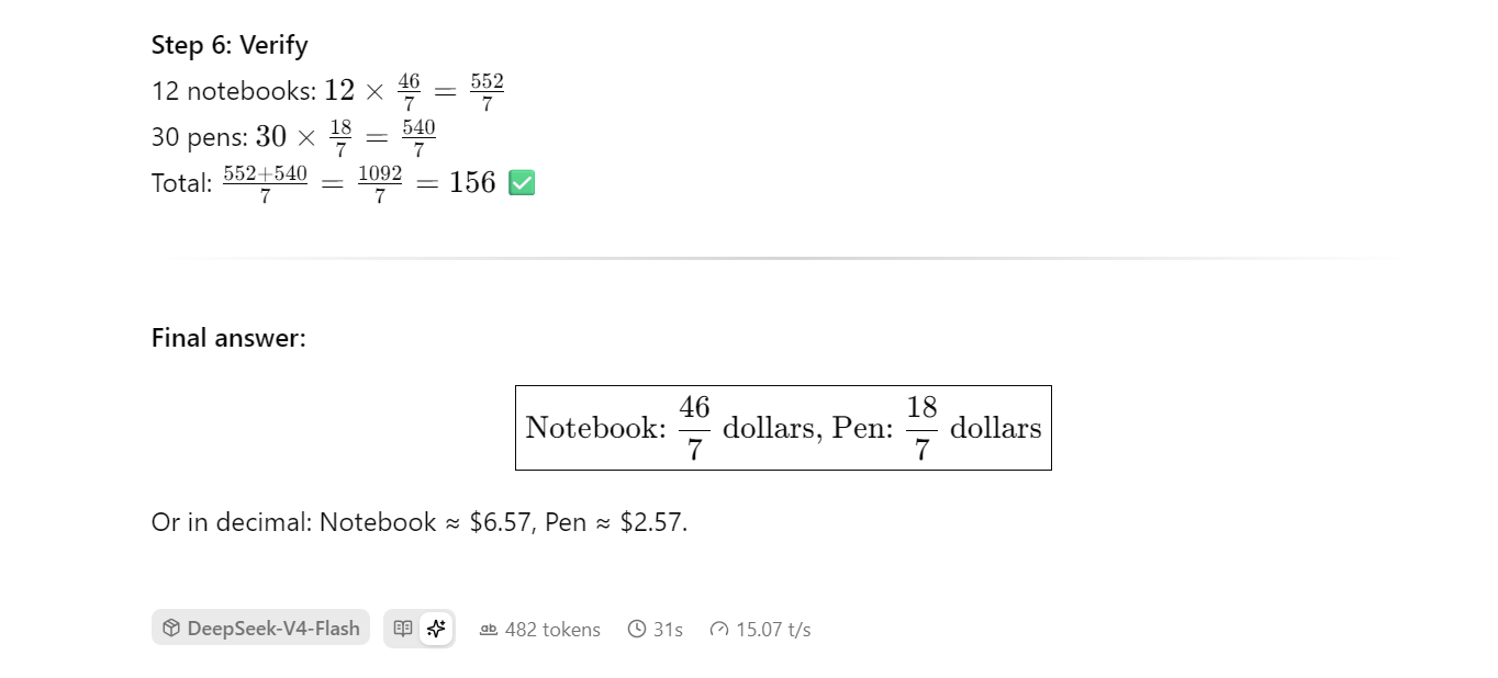 Testing the Math and Reasoning capabilities of the DeepSeek V4 Flash model