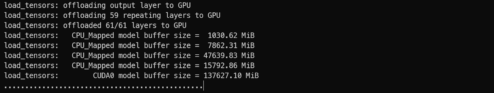 starting the llama.cpp server and loading the model