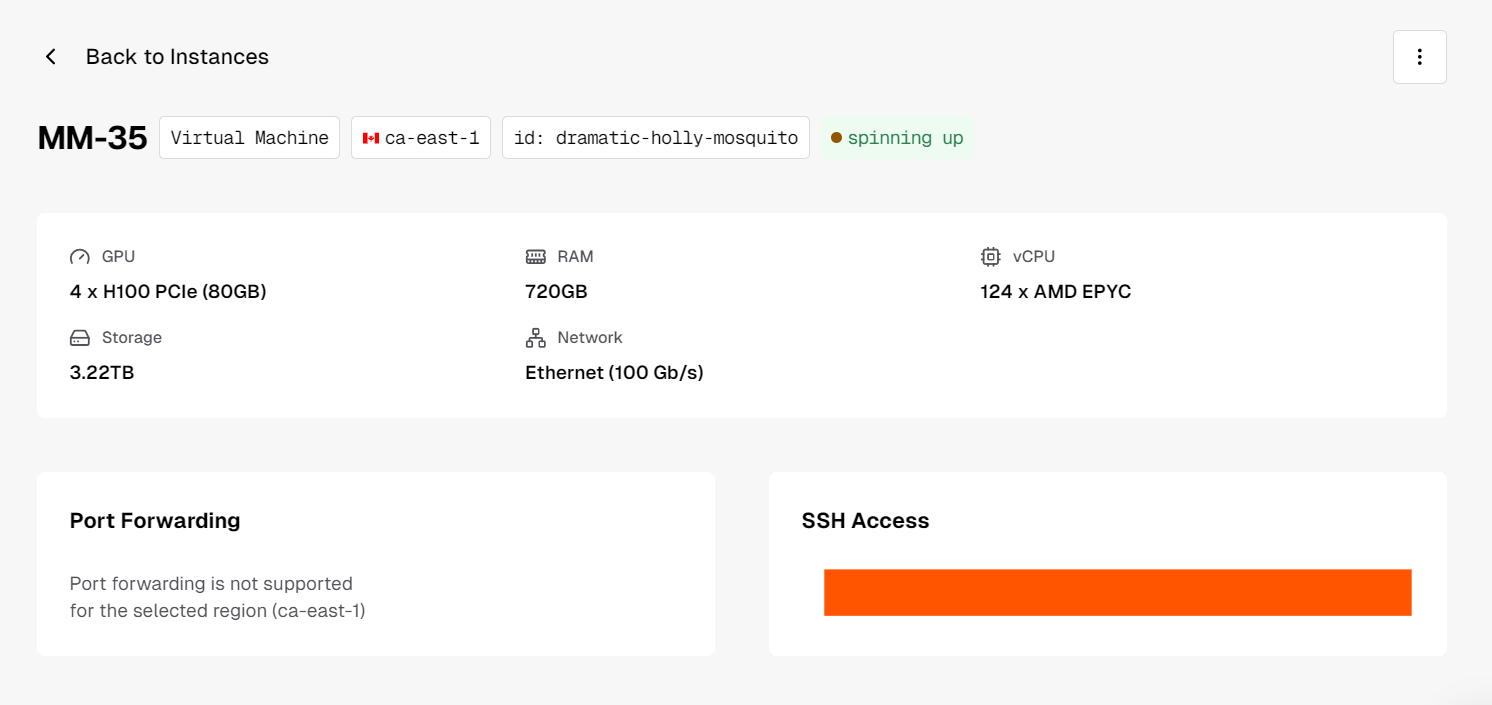 4X H100 GPU VPS Hyperbolic instance is running and you can access it using ssh.