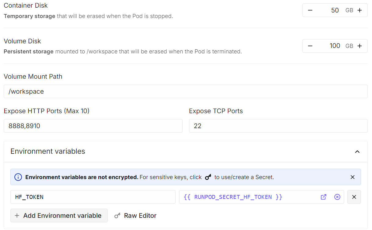 Editing Runpod template