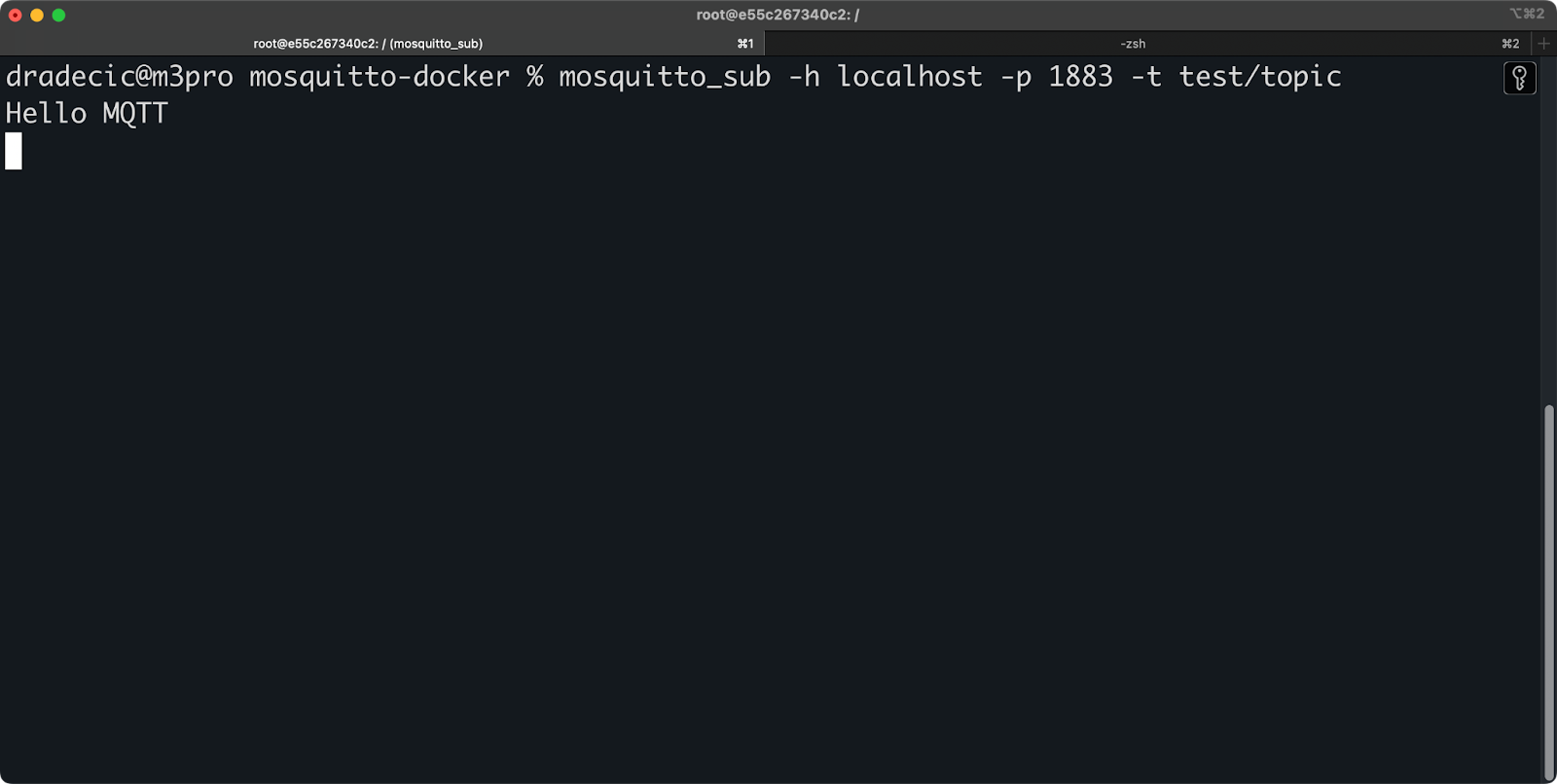 Imagen 5: Suscripción a un tema de Mosquitto