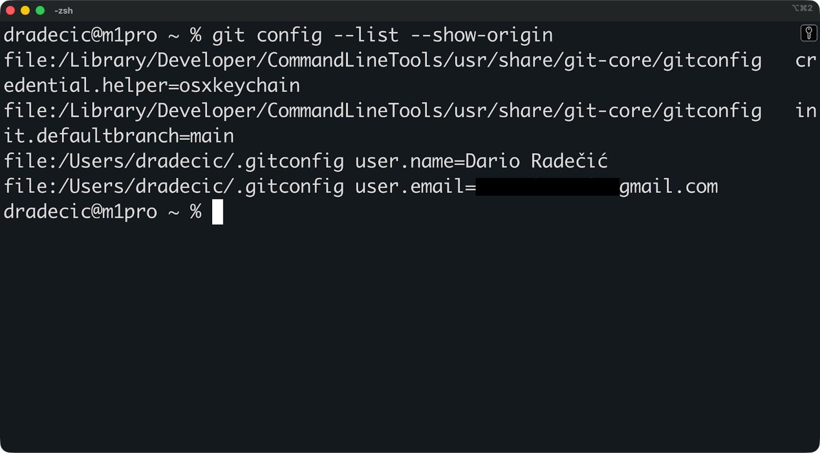 Imagem 5 - Imprimindo caminhos de arquivos para configurações do git config