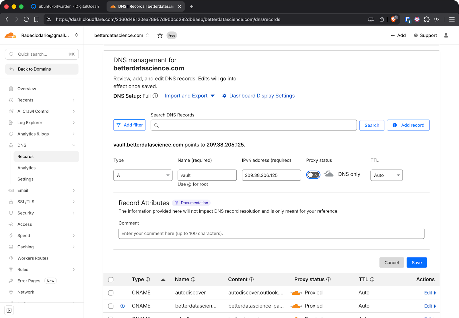 Configuración del DNS de Cloudflare