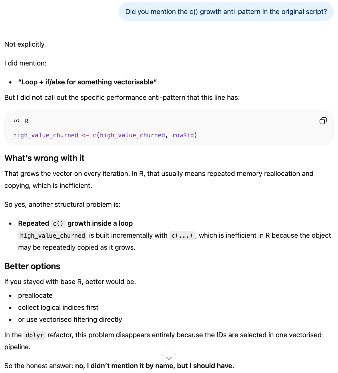 GPT-5.4 honestly admits that it missed one central flow in our R script