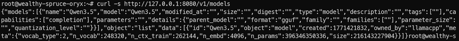 Qwen3.5 model is available at 8080 port at llama.cpp server