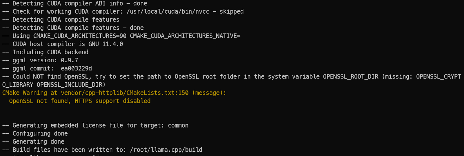creating the CUDA enable llama.cpp build file.