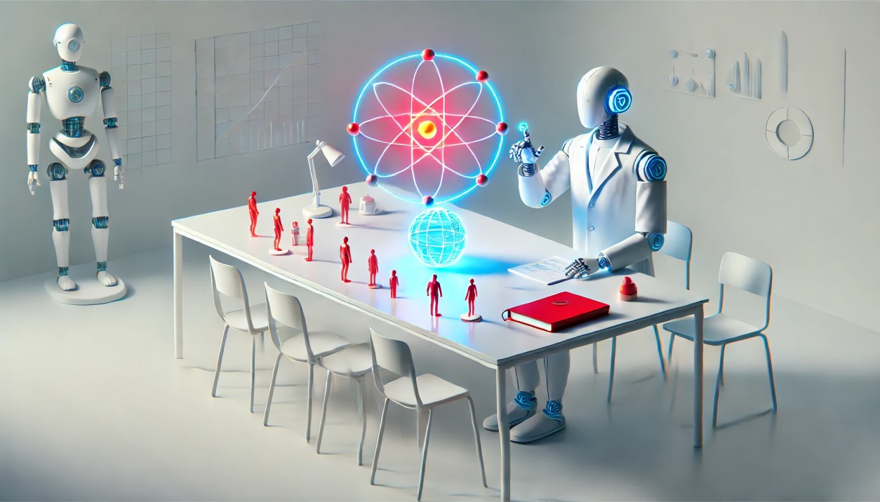 Robot running physics simulations to represent the concept of Genesis physics engine