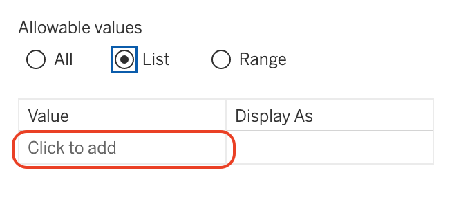 parameter list values