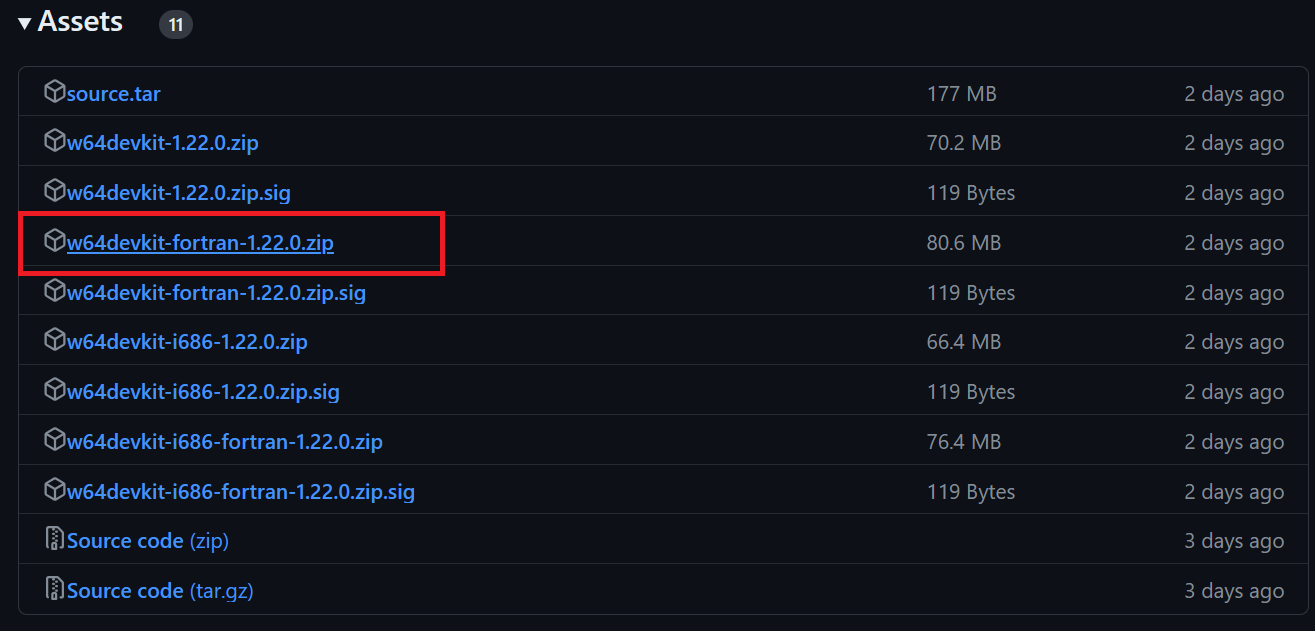 Downloading the w64devkit zip file