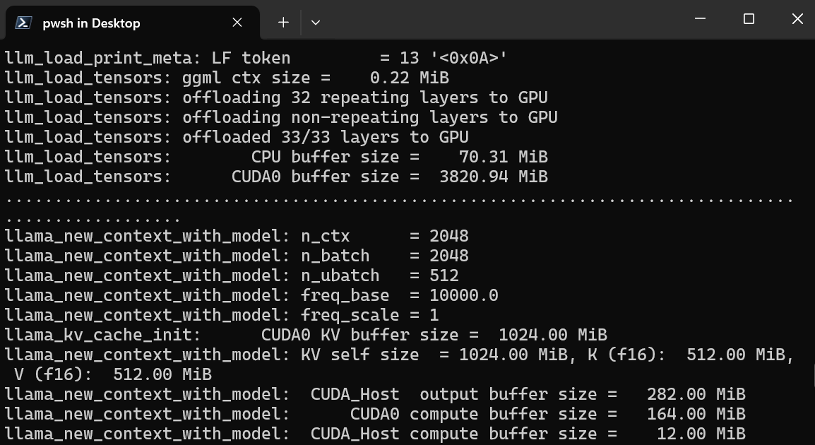 llamafile running in the terminal