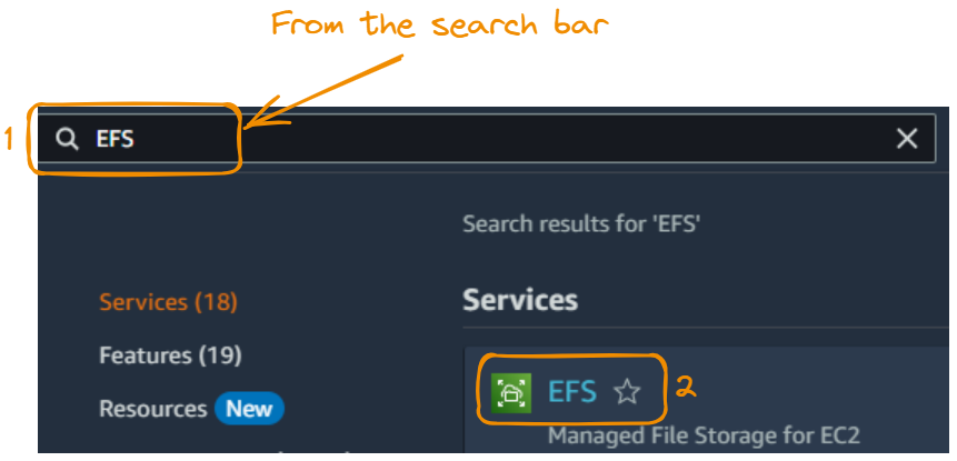 Find EFS from the search bar