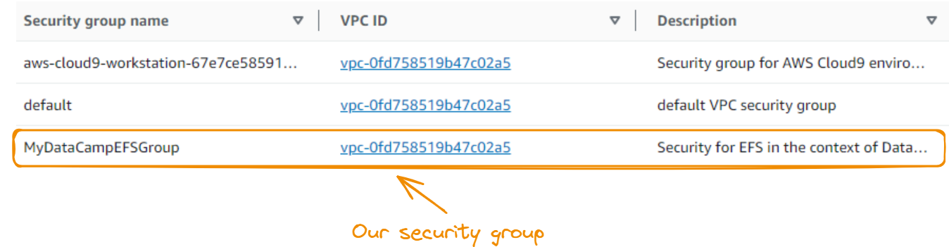 Details of the “MyDataCampEFSGroup”