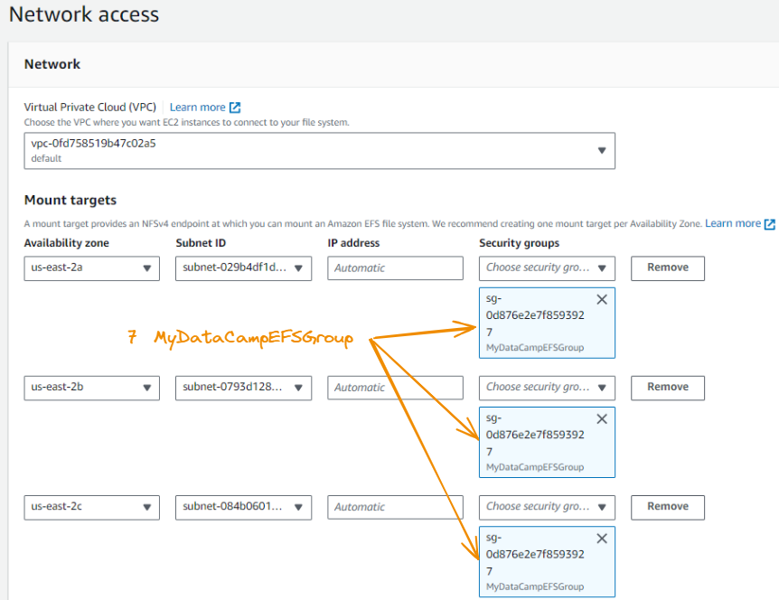 Setting up an EFS instance