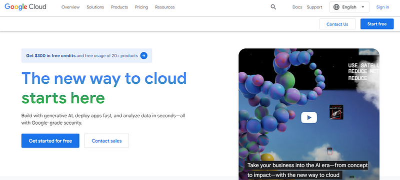 Homepage of Google Cloud Services
