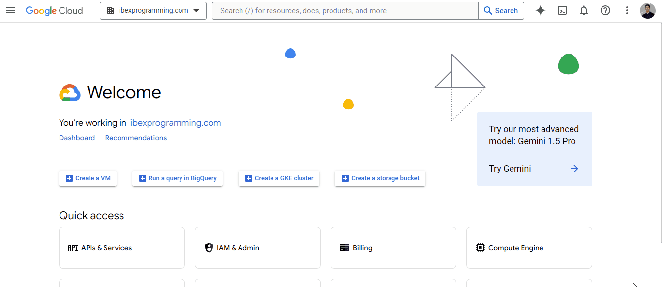A GIF that shows how to create a new project in Google Cloud Console