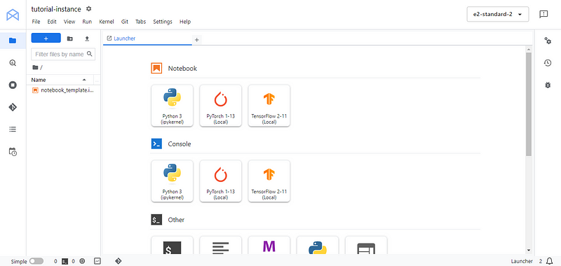 A screenshot of the jupyterlab interface inside a Vertex AI workbench
