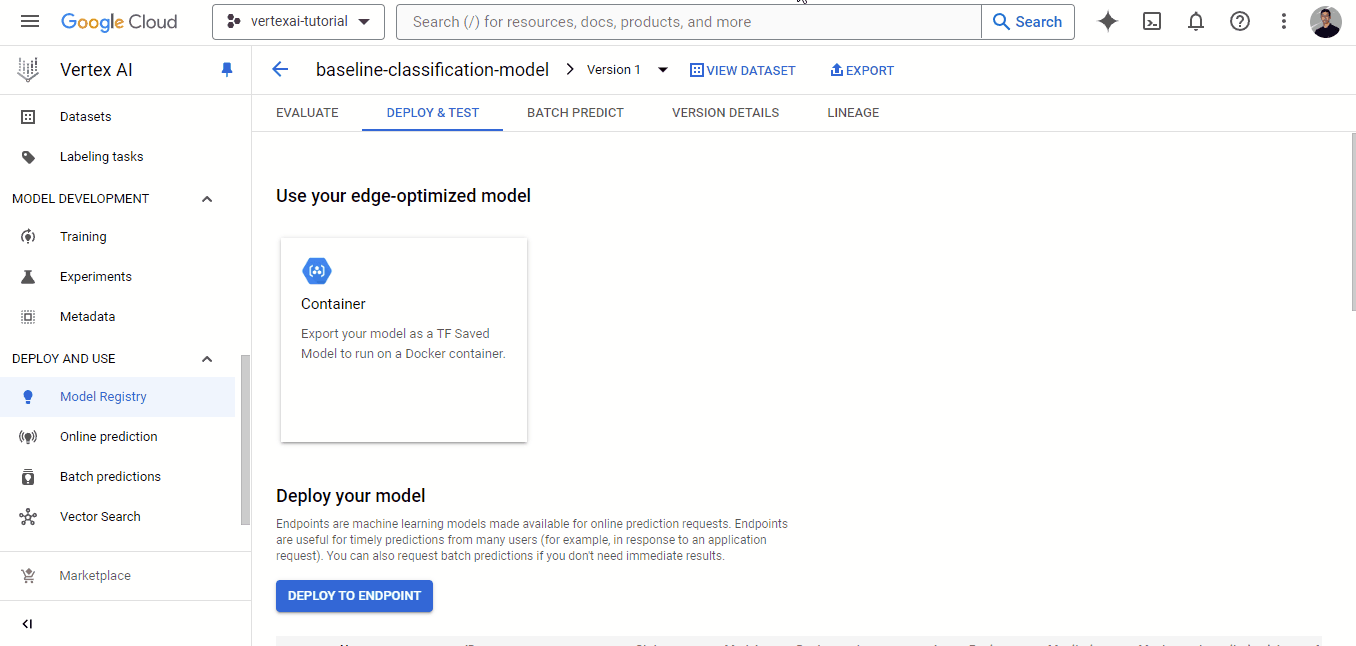 A GIF that shows how to test a trained model in Vertex AI using the UI