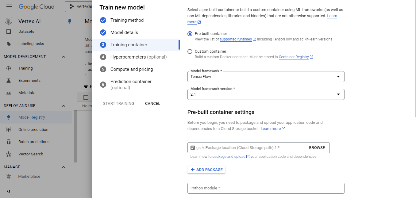 Choosing a container image for custom training job in Vertex AI