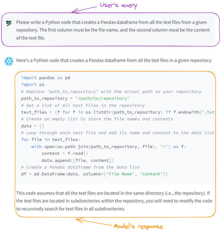 Snowflake Arctic generates Python code.