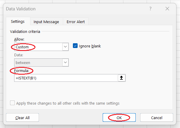 Applying a custom formula for data validation in Excel How to apply a custom formula for data validation in Excel.