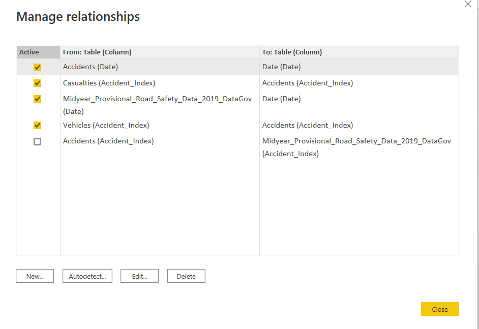 Power BI Manage Relationships