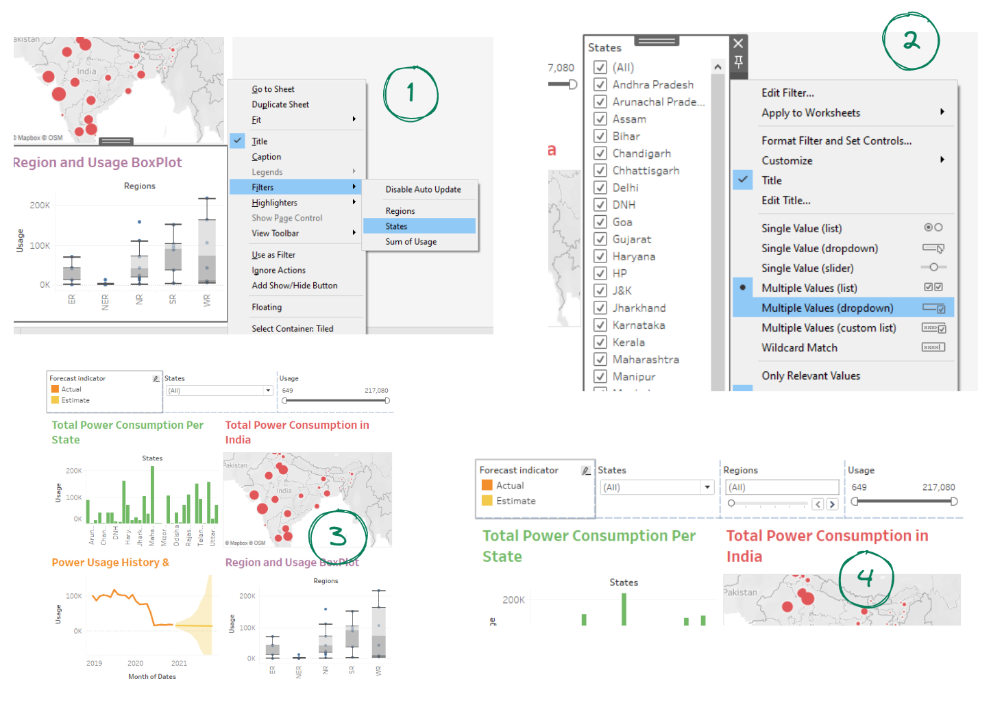 Adding States and Regions Filters in Tableau
