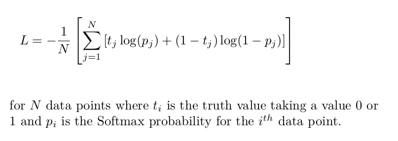 Binary cross entropy formula