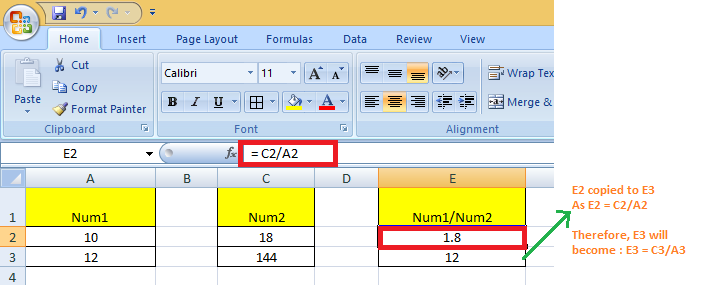 relative reference excel formula