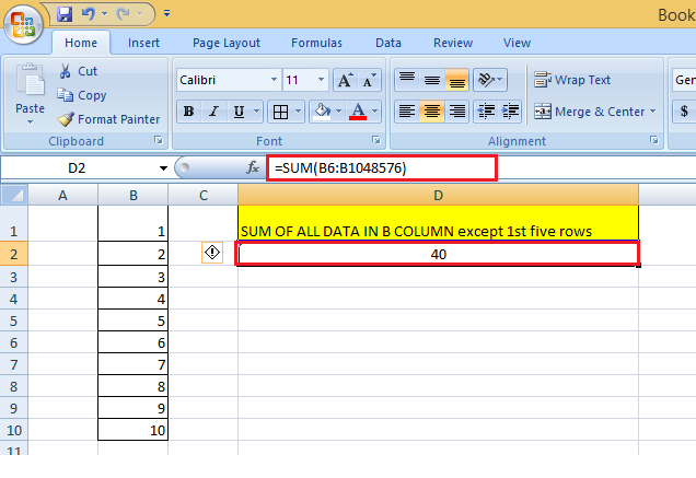 Refer to an Entire Column Excluding the First Few Rows