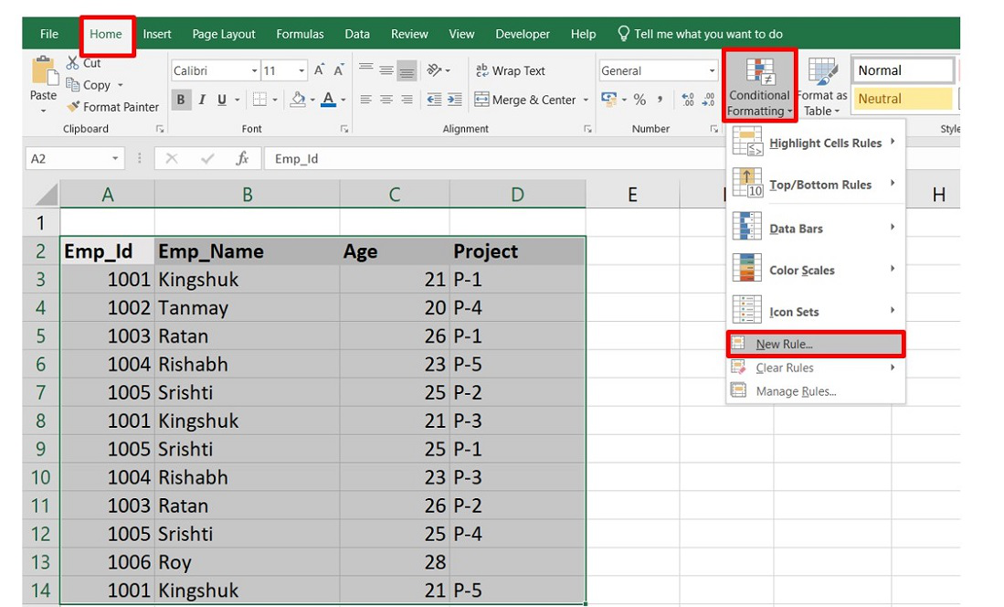 Select New Rule from the drop-down.
