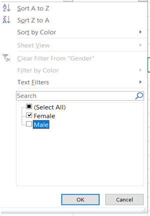 Check or uncheck the boxes depending on the data you want to filter, and then click OK