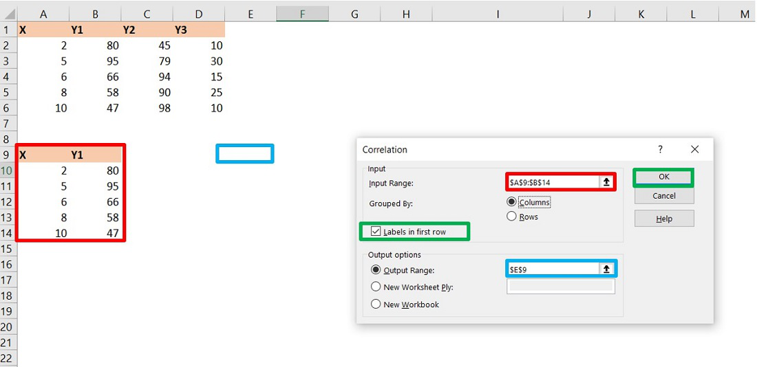 Find Correlation Coefficient in Excel