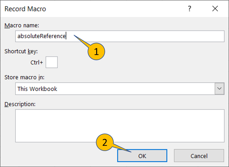 Record Macro Dialogue Box