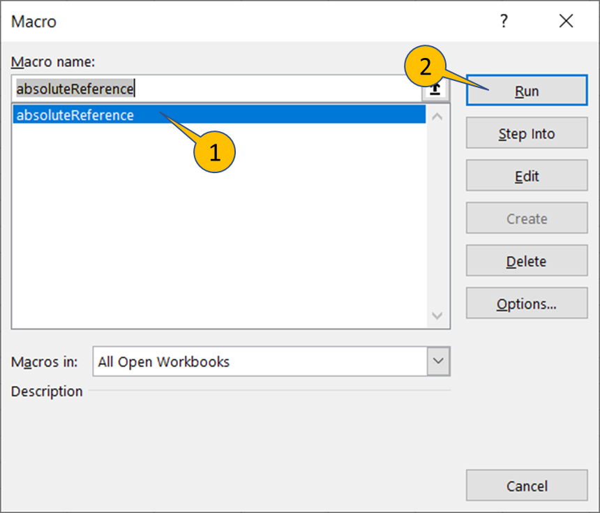 Macro Dialogue Box