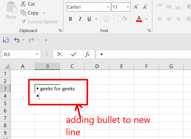 Adding bullet to new line.